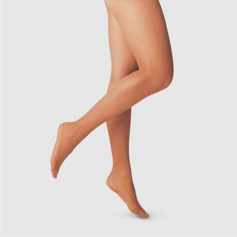 A New Day 20D Sheer Nude Caramel Tights - High Waisted, Tagless, Solid Pattern